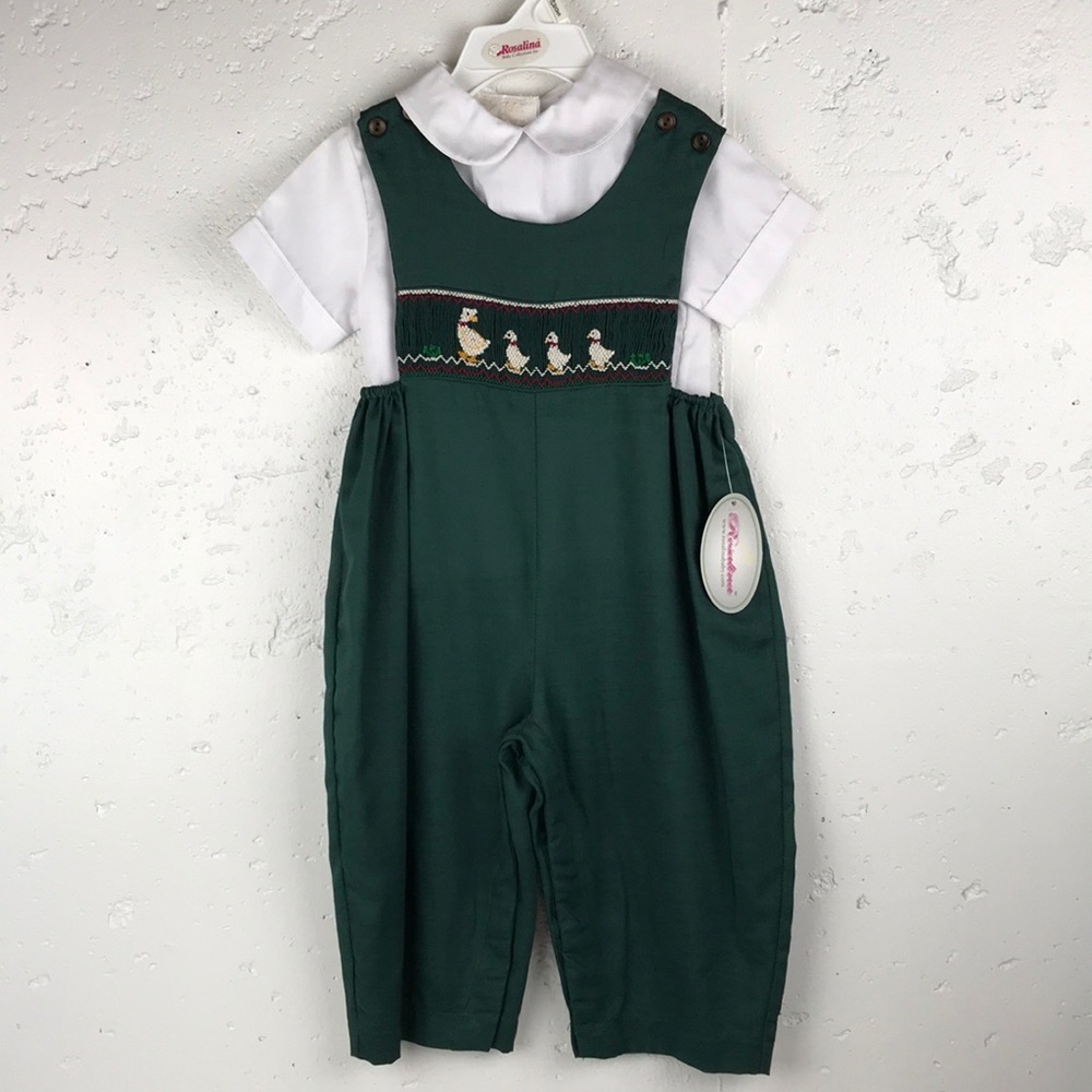 NWT ROSALINA COLLECTIONS Mummy Duck Green Smocked Kicker Set